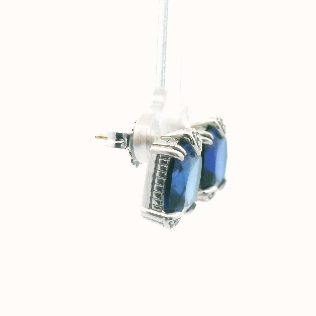 Judith Ripka Sterling Silver & 18K Diamond & Blue Crystal Earrings