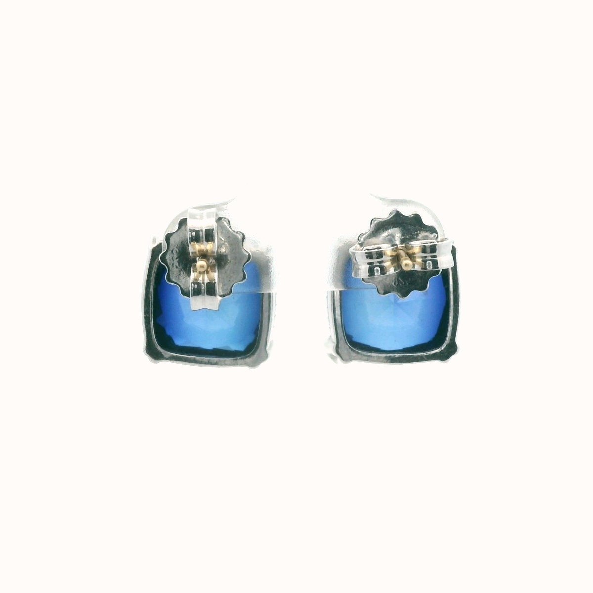 Judith Ripka Sterling Silver & 18K Diamond & Blue Crystal Earrings