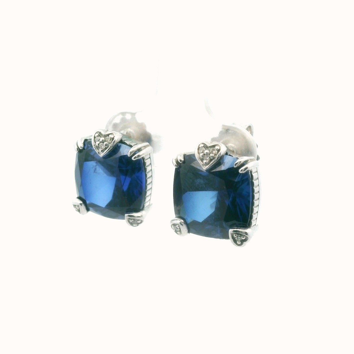 Judith Ripka Sterling Silver & 18K Diamond & Blue Crystal Earrings