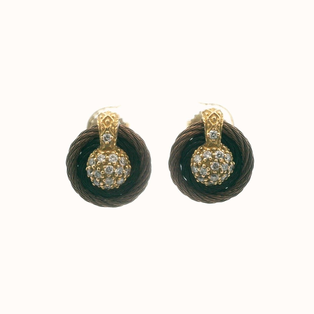 Alor 18k Gold & Steel Cable Diamond Circle Earrings