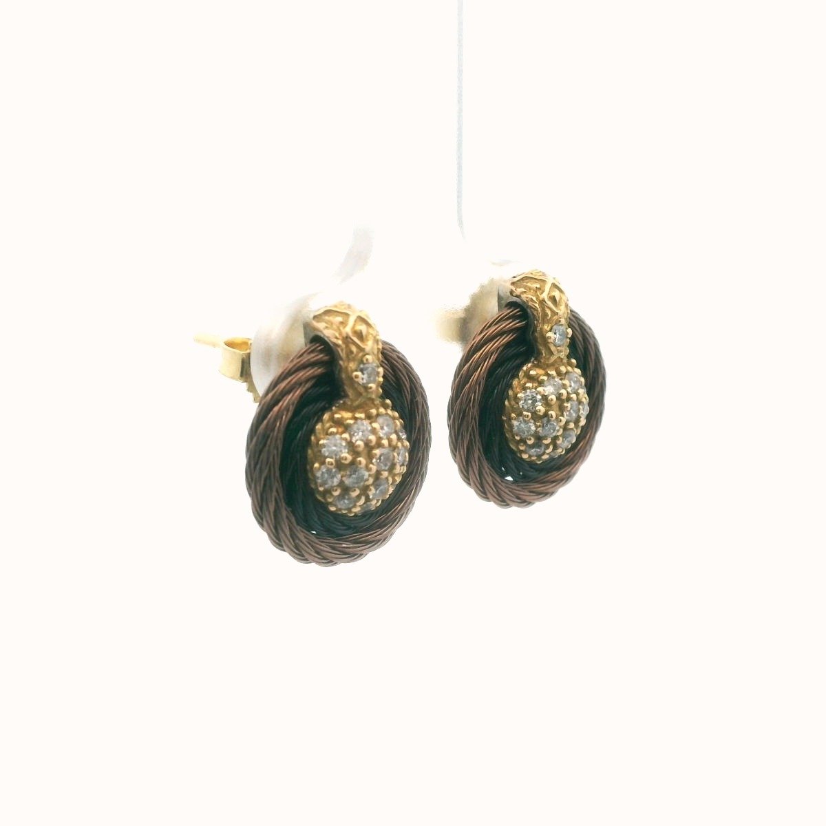 Alor 18k Gold & Steel Cable Diamond Circle Earrings