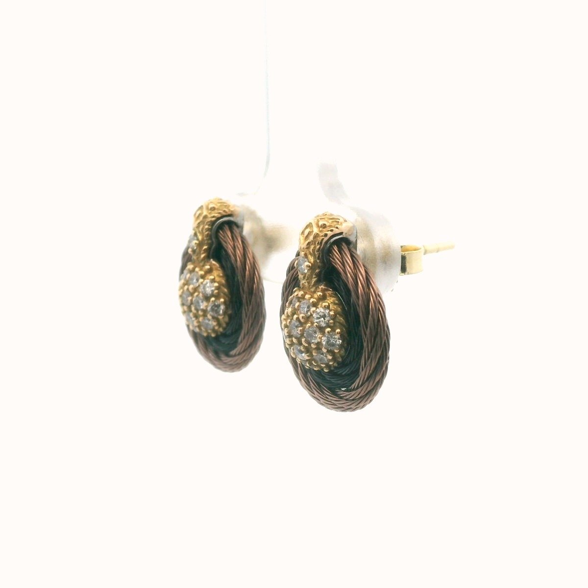 Alor 18k Gold & Steel Cable Diamond Circle Earrings