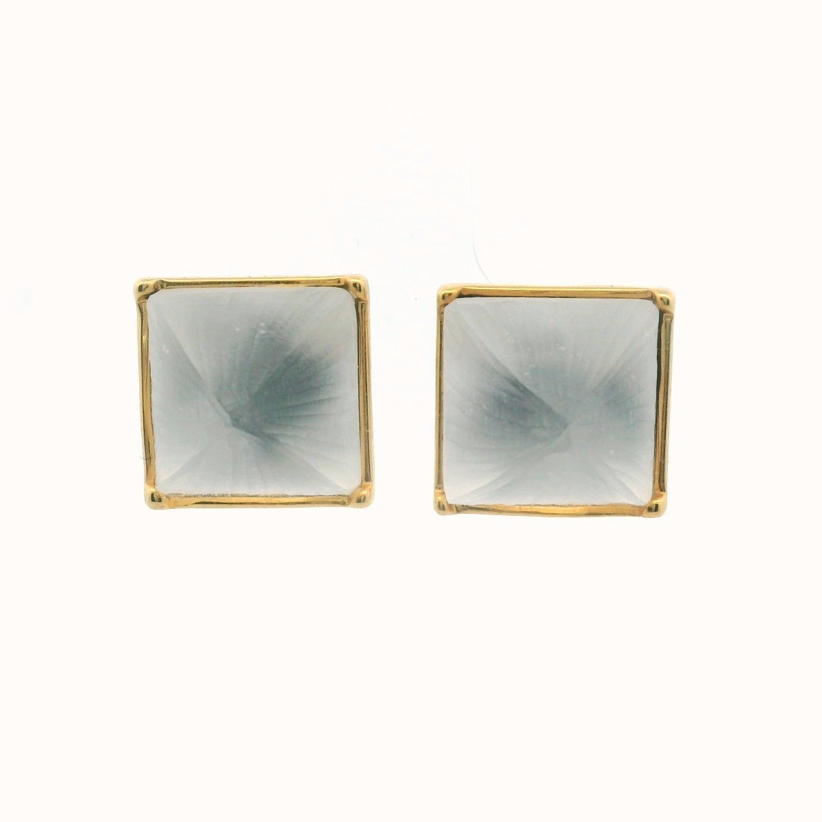 Alexis Bittar Gold Plated Base Metal Carved Lucite Pyramid Earrings