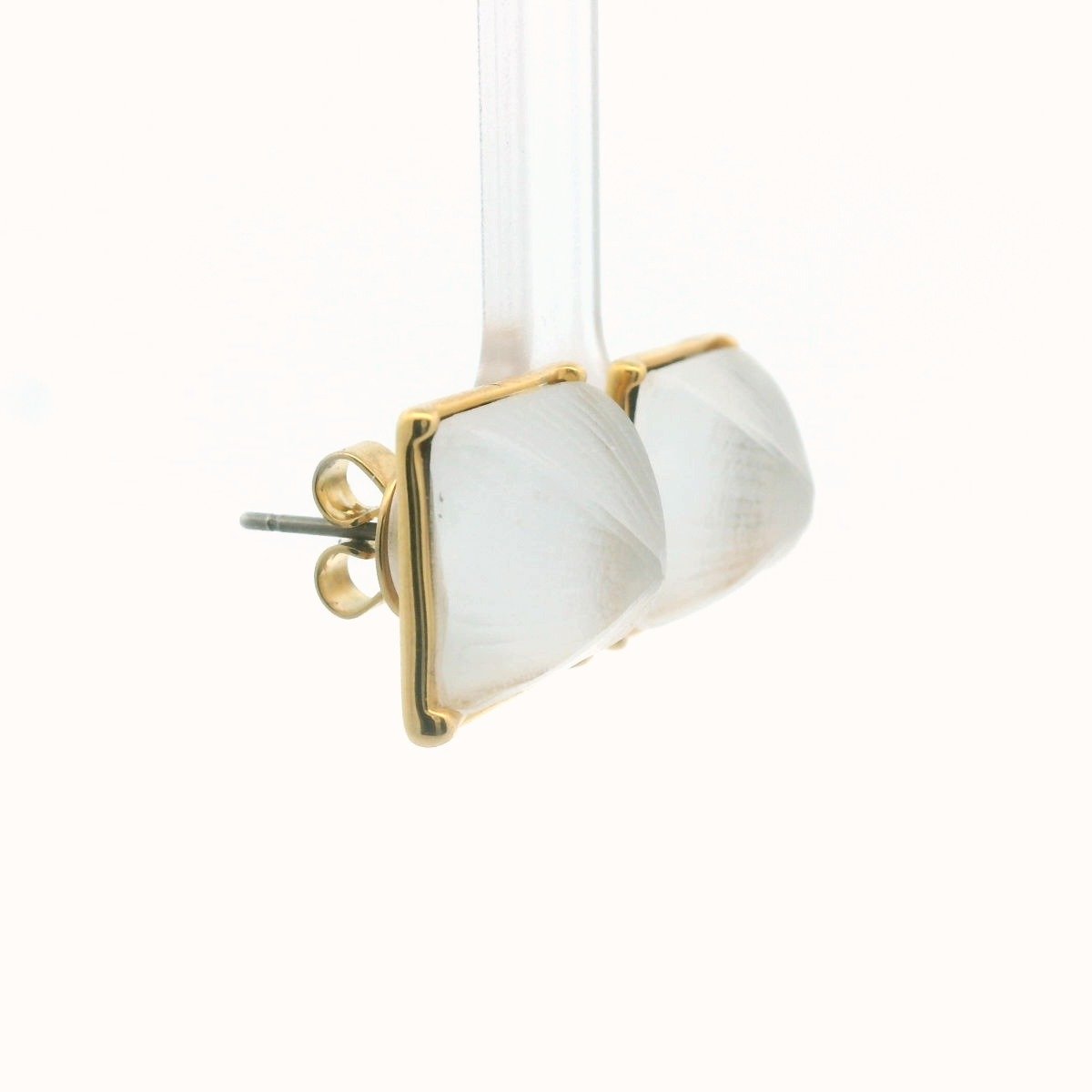 Alexis Bittar Gold Plated Base Metal Carved Lucite Pyramid Earrings