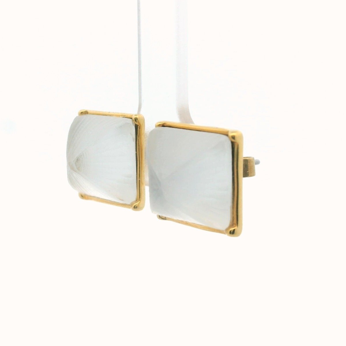 Alexis Bittar Gold Plated Base Metal Carved Lucite Pyramid Earrings