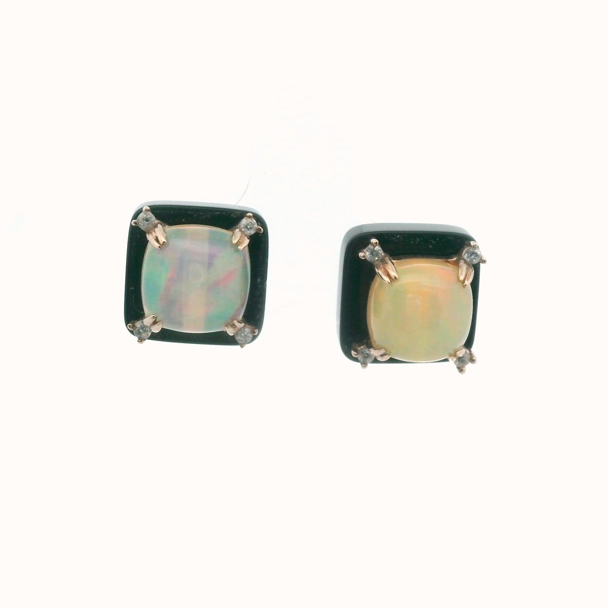 Rose Gold Plated Base Meatl Jelly Opal Onyx White Topaz Earrings