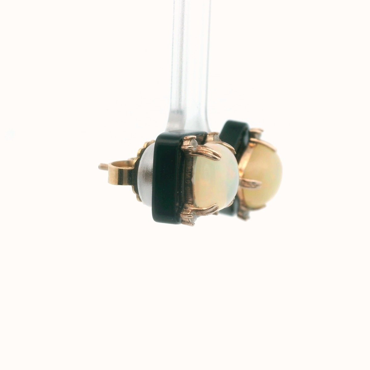 Rose Gold Plated Base Meatl Jelly Opal Onyx White Topaz Earrings