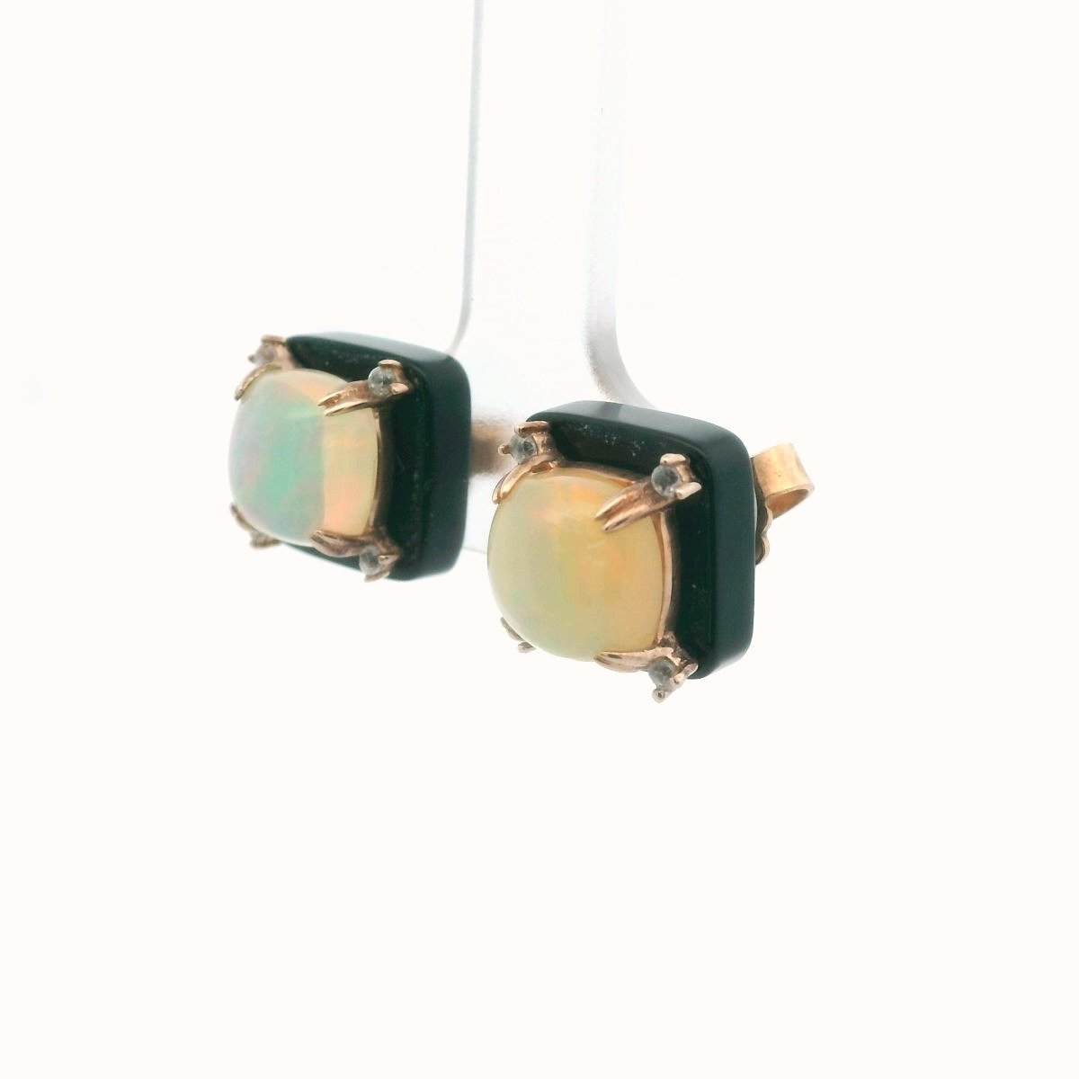 Rose Gold Plated Base Meatl Jelly Opal Onyx White Topaz Earrings