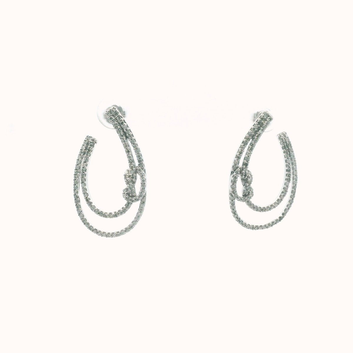 14K White Gold Diamond Swag Knot Design Earrings