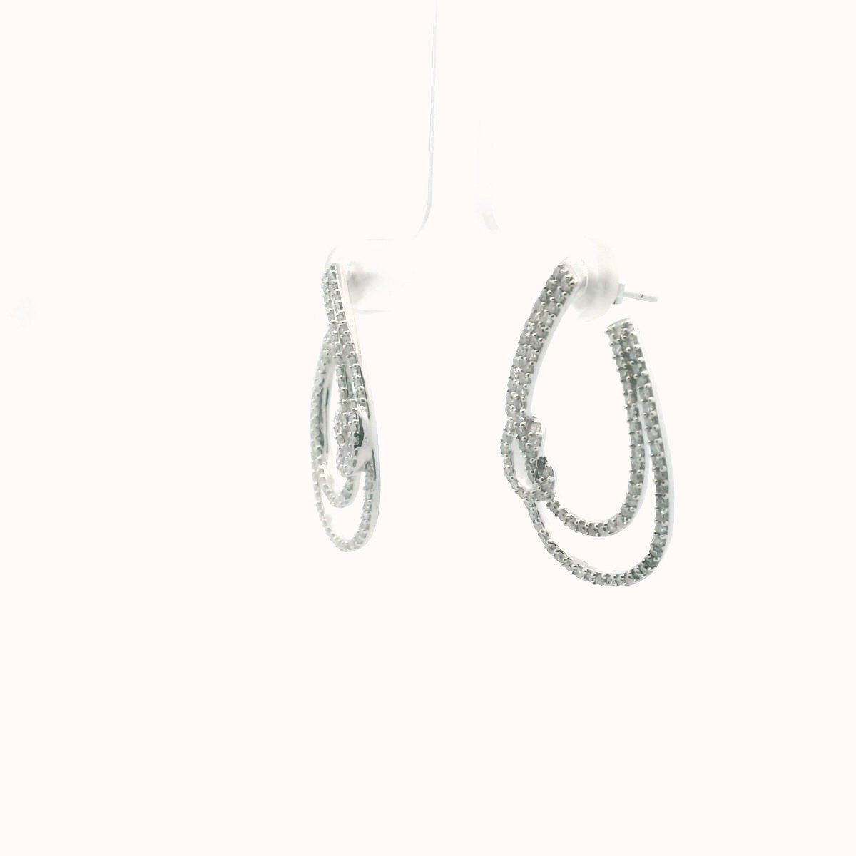 14K White Gold Diamond Swag Knot Design Earrings