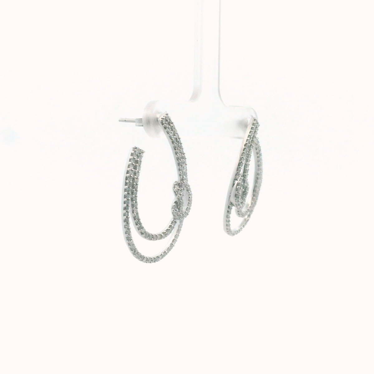 14K White Gold Diamond Swag Knot Design Earrings