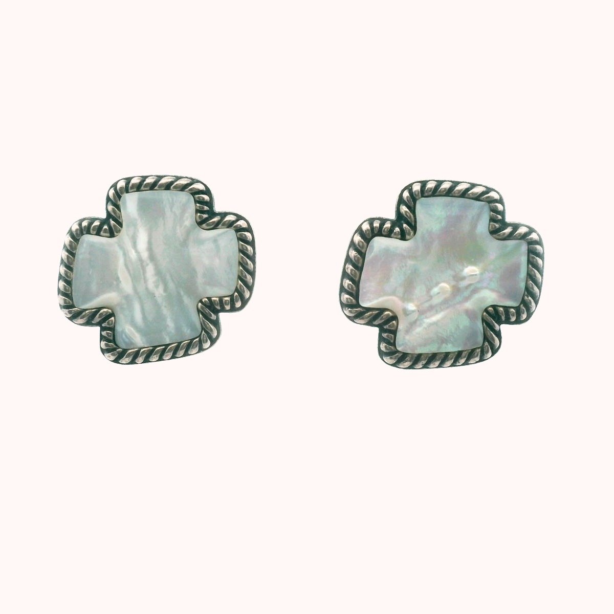 Carolyn Pollack Sterling Silver Mother of Pearl Cross Earrings