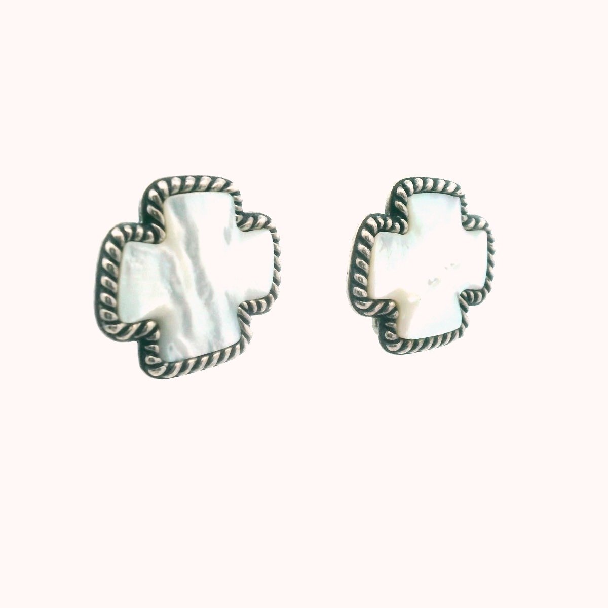 Carolyn Pollack Sterling Silver Mother of Pearl Cross Earrings