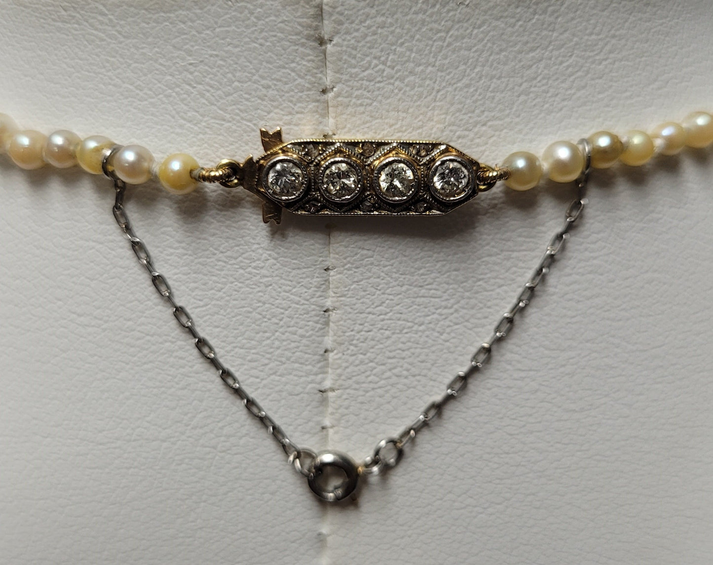 18K Yellow Gold Diamond Clasp GIA Pearl Necklace