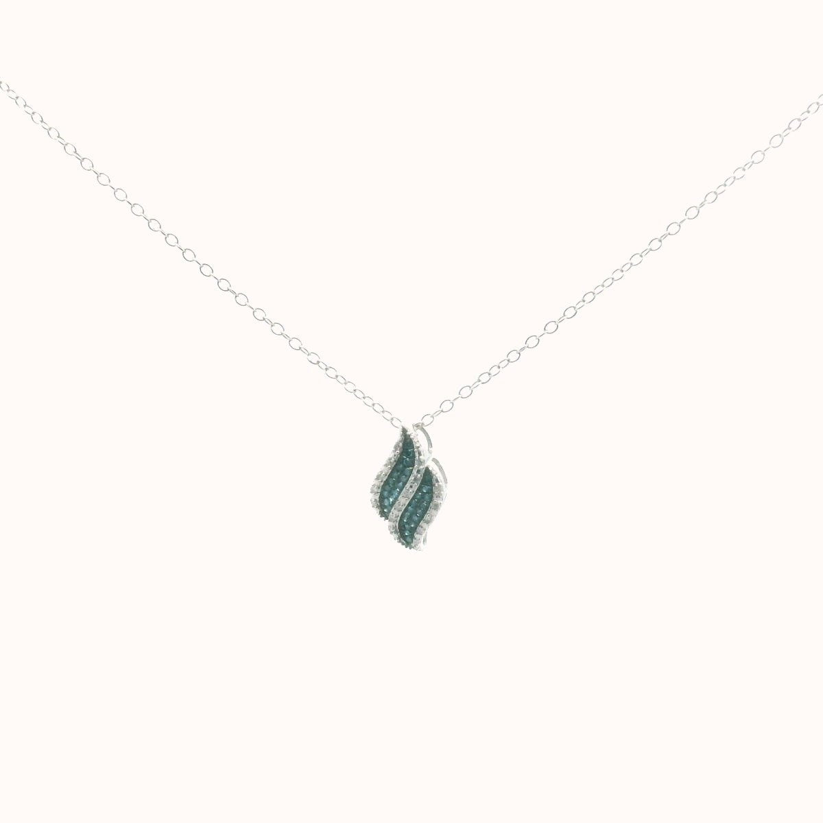 Sterling Silver White & Enhanced Blue Diamond Wave Pendant Necklace