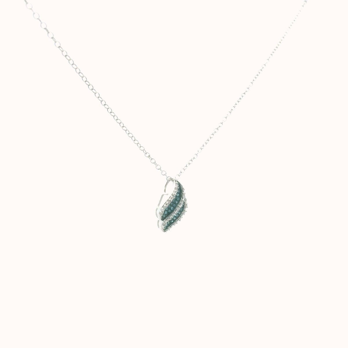 Sterling Silver White & Enhanced Blue Diamond Wave Pendant Necklace