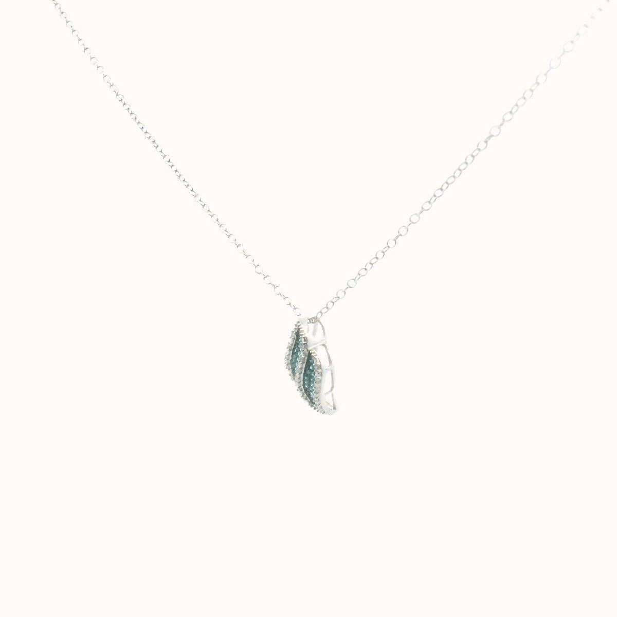 Sterling Silver White & Enhanced Blue Diamond Wave Pendant Necklace