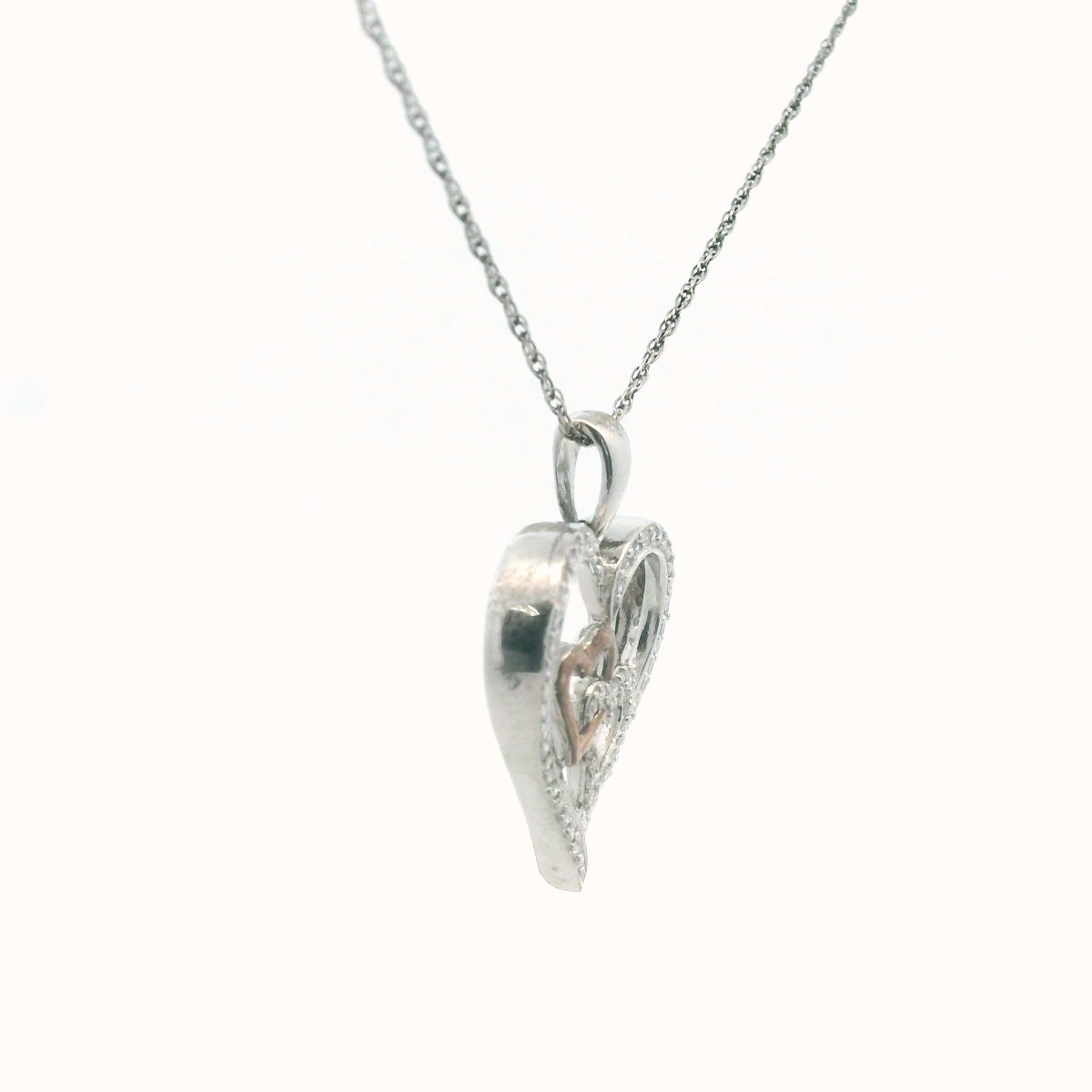 Sterling Silver Two Tone Heart Diamond Necklace