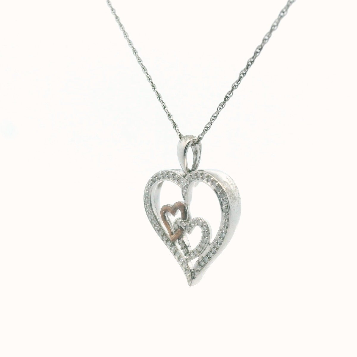 Sterling Silver Two Tone Heart Diamond Necklace