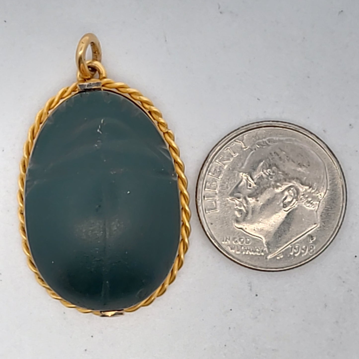 Antique 18K Yellow Gold Green Jasper Scarab Pendant