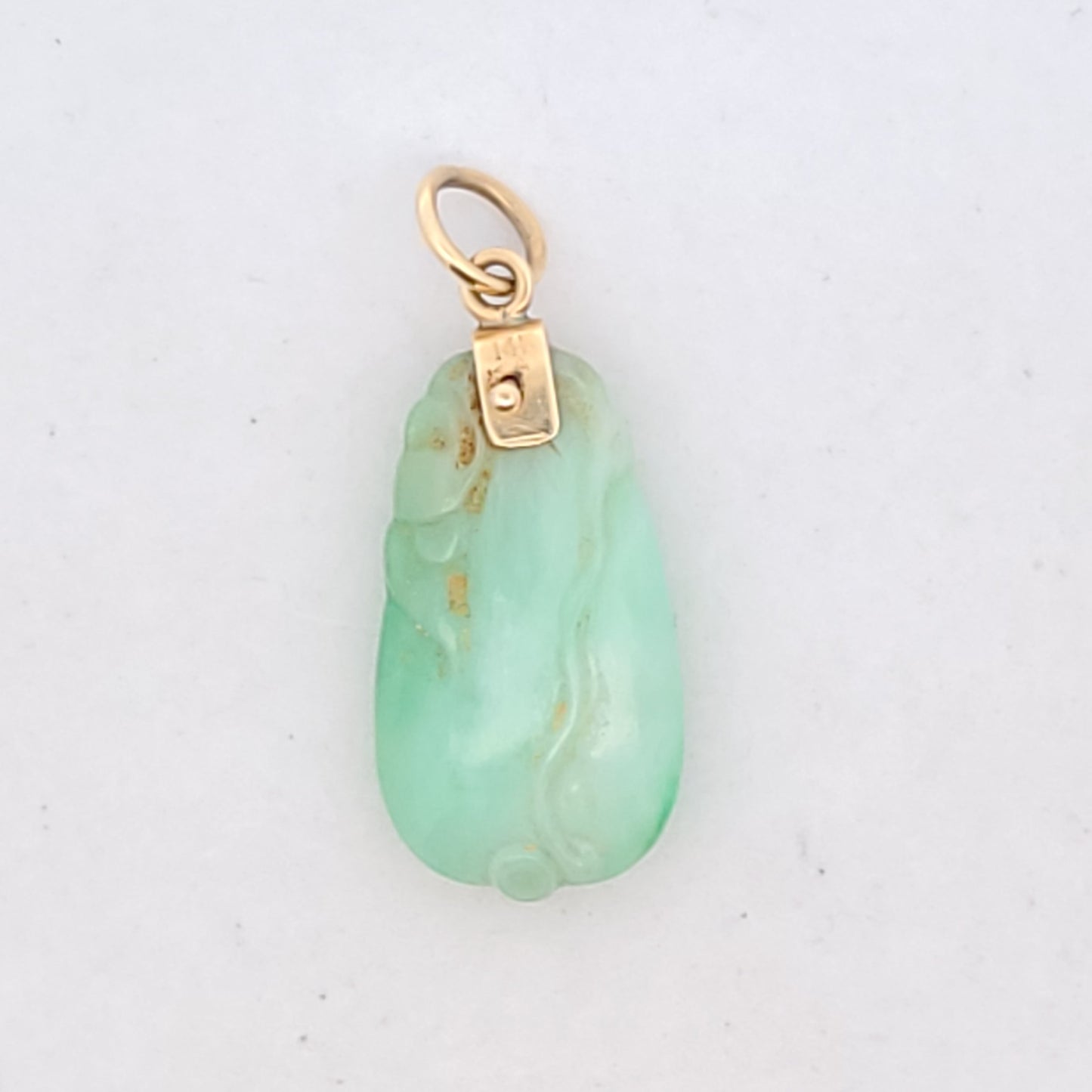 14K Yellow Gold Carved Jadeite Pendant