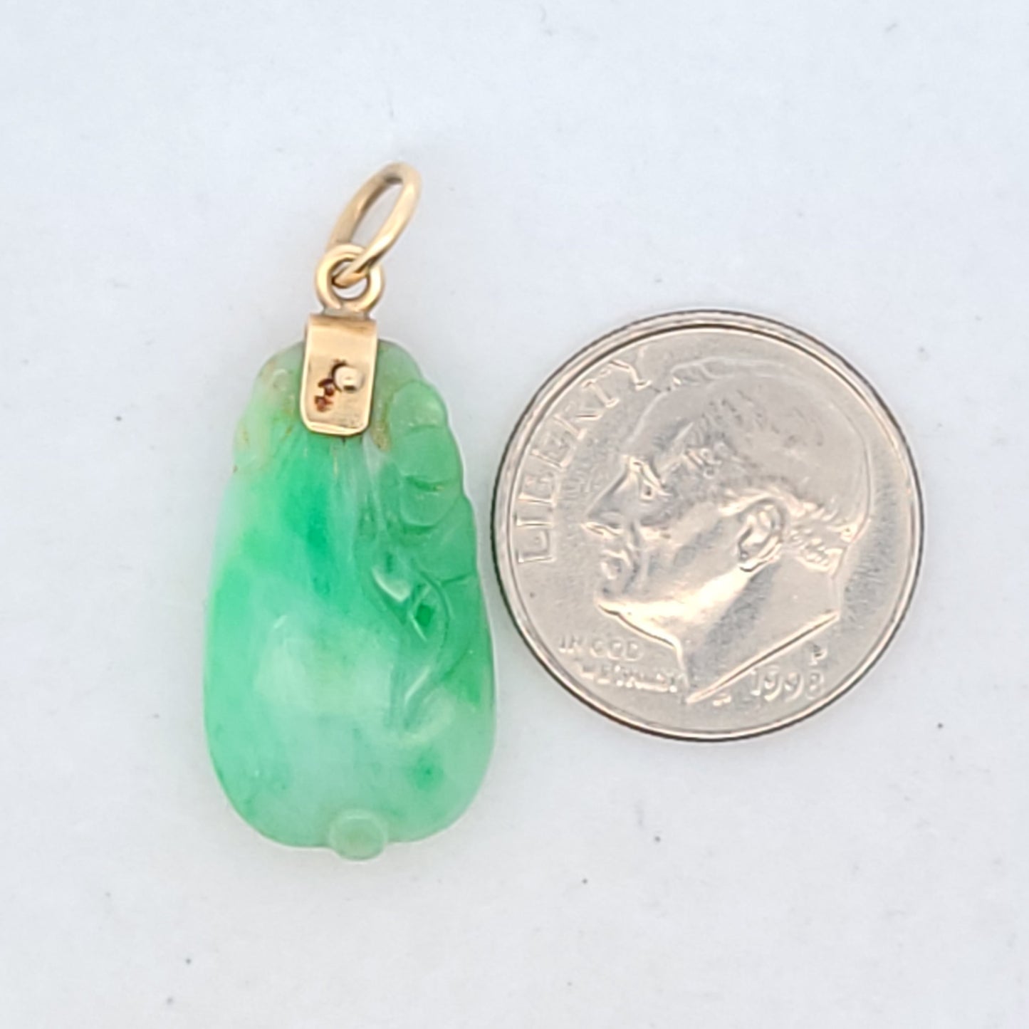 14K Yellow Gold Carved Jadeite Pendant