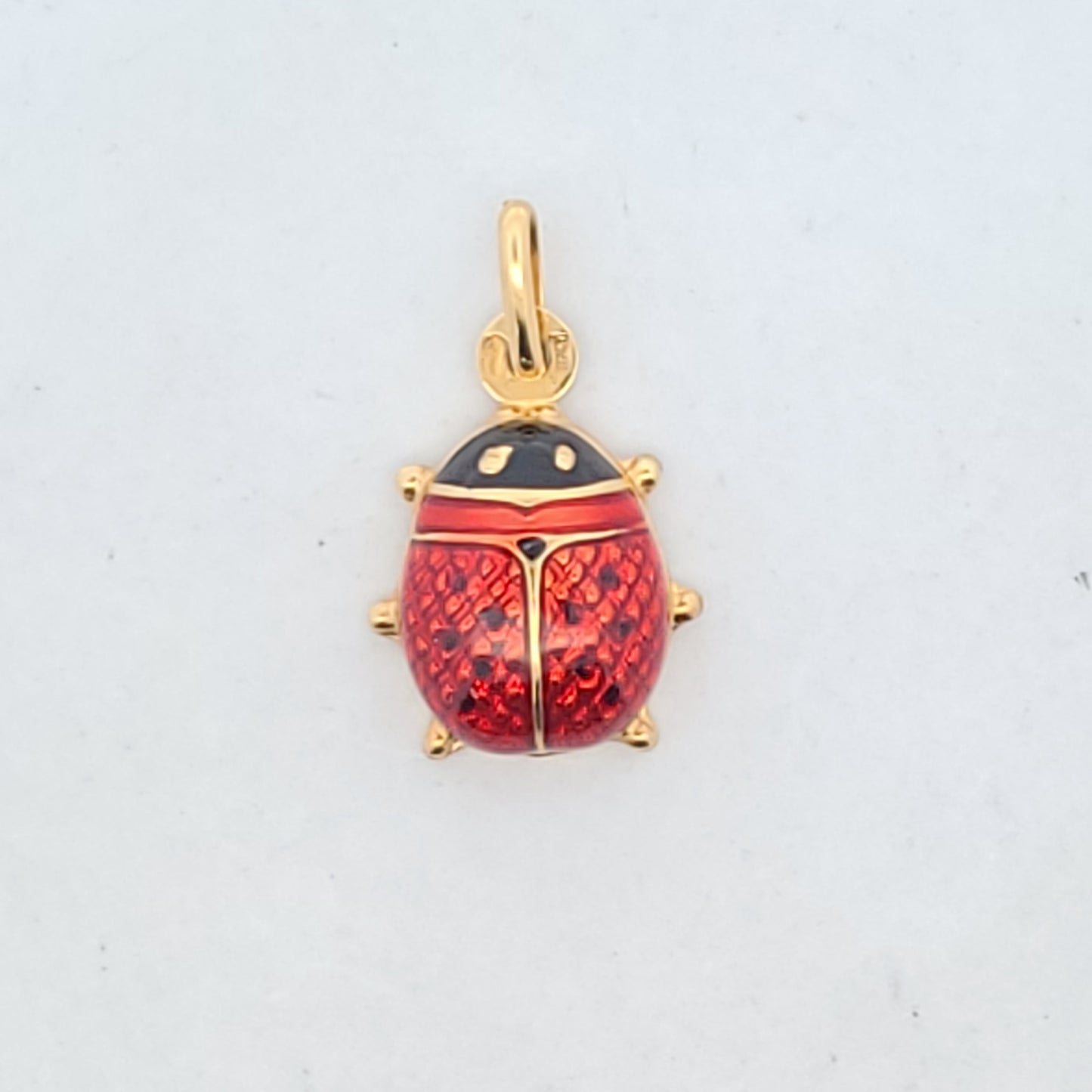 Vintage 14K Yellow Gold Red & Black Enamel Ladybug Charm Pendant