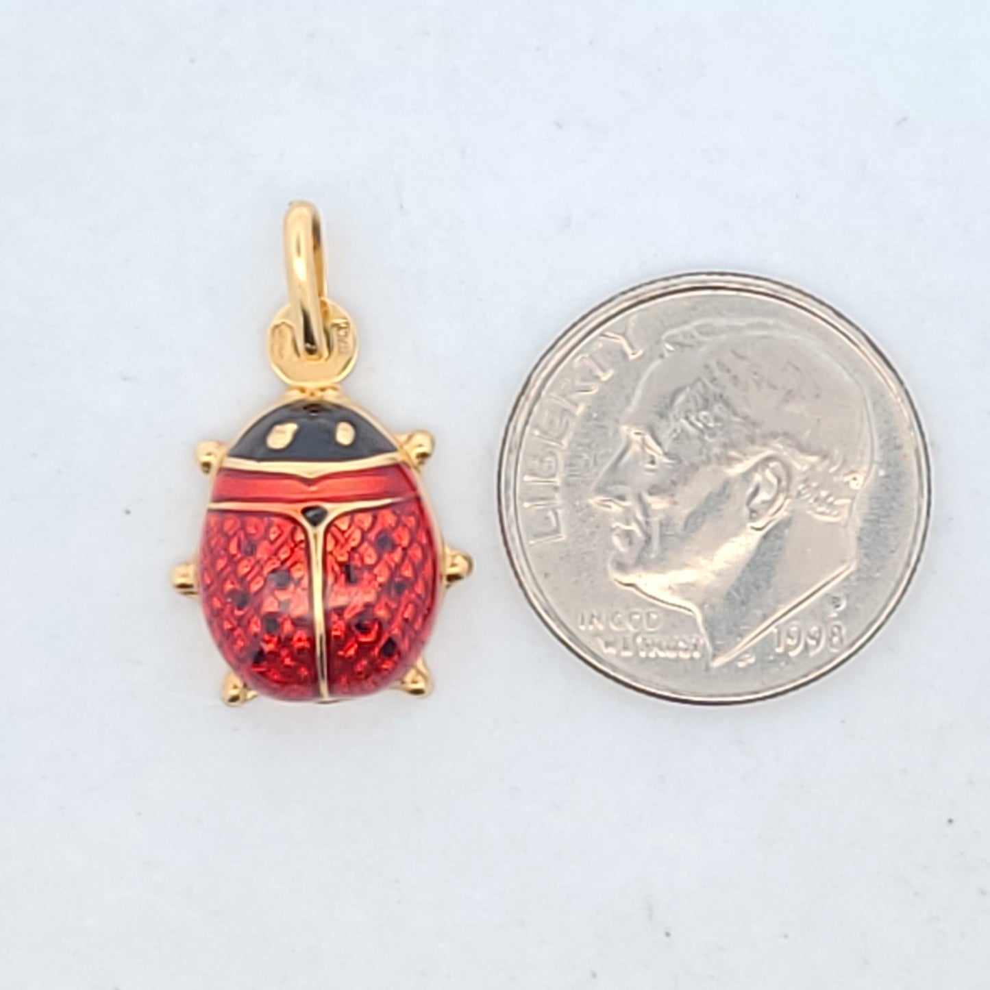 Vintage 14K Yellow Gold Red & Black Enamel Ladybug Charm Pendant
