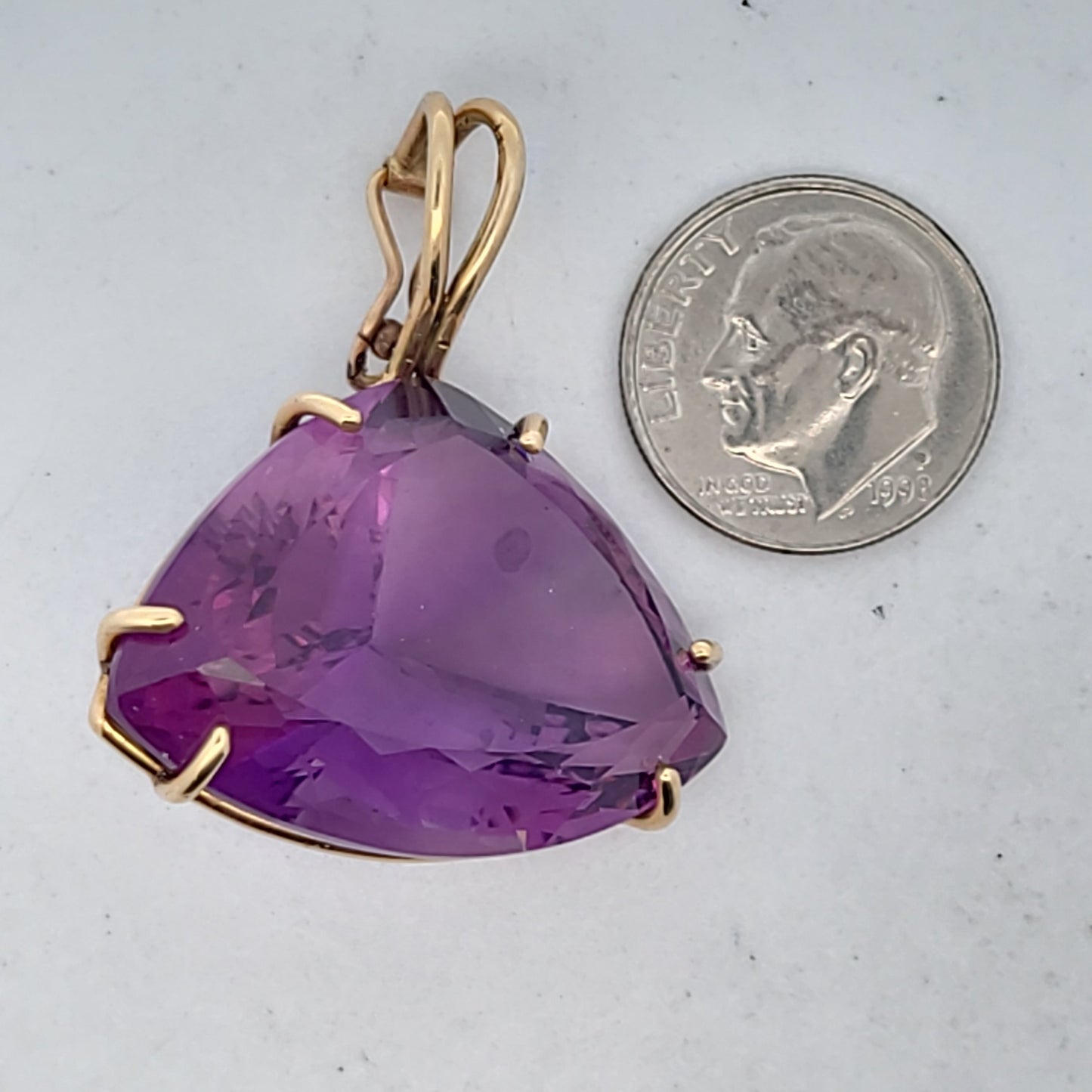 Vintage 14K Yellow Gold Trillion Cut Amethyst Pendant