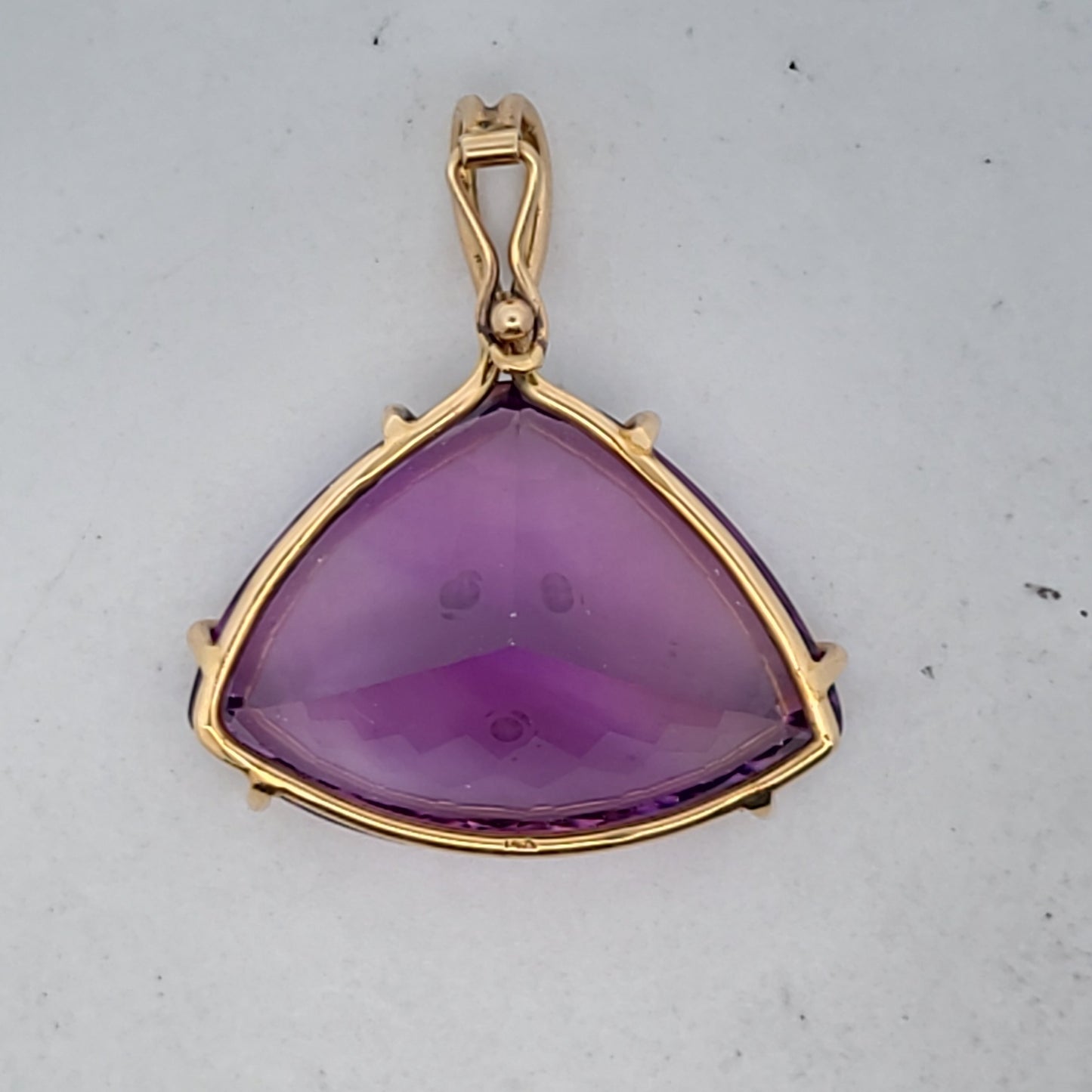 Vintage 14K Yellow Gold Trillion Cut Amethyst Pendant