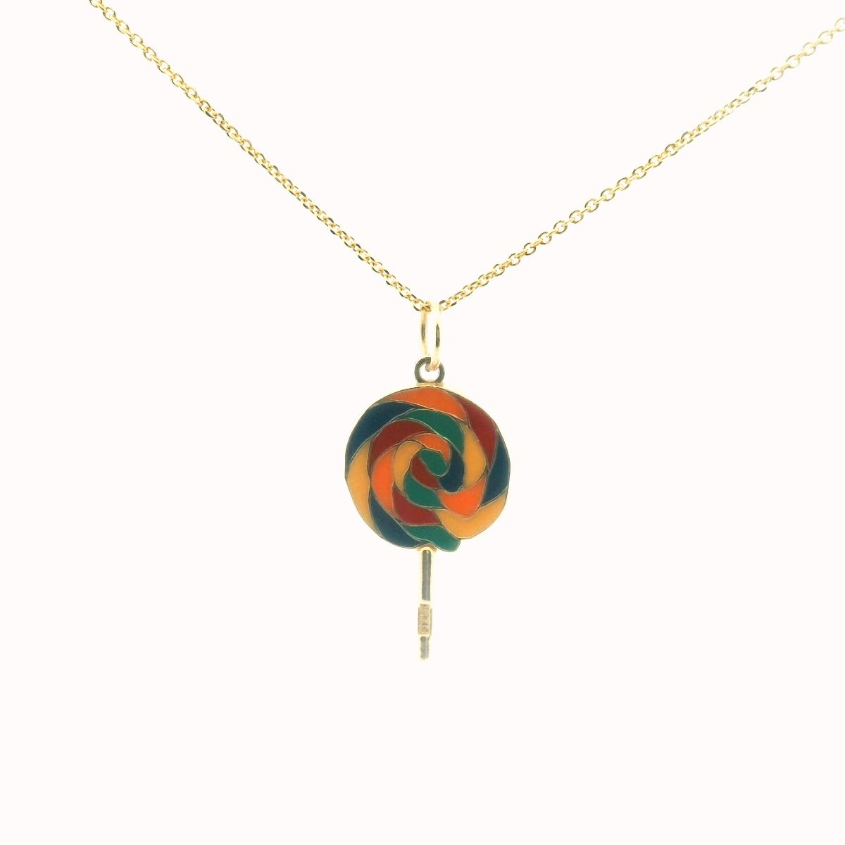 14K Yellow Gold Multi-Color Enamel Lollipop Necklace
