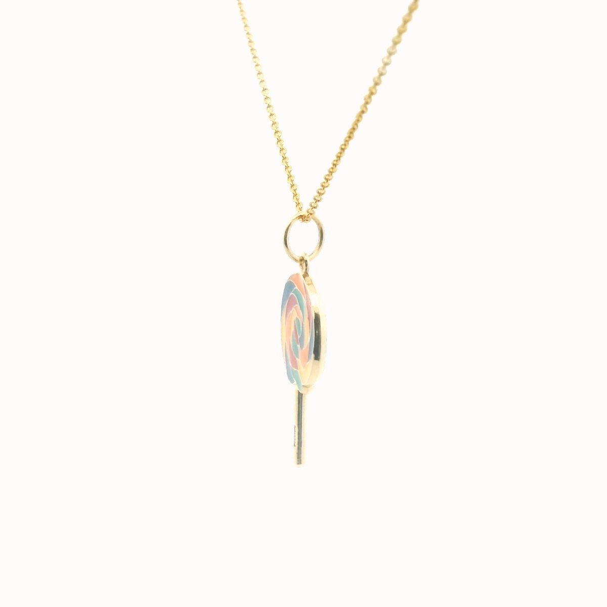 14K Yellow Gold Multi-Color Enamel Lollipop Necklace
