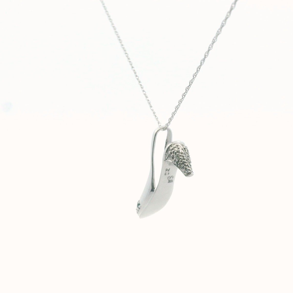 10K White Gold Diamond & Sapphire High Heel Pendant Necklace