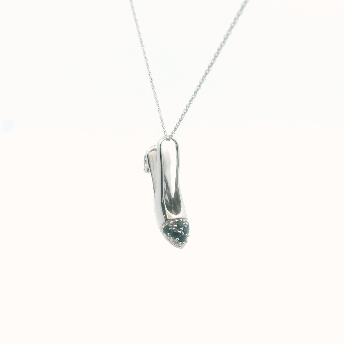 10K White Gold Diamond & Sapphire High Heel Pendant Necklace