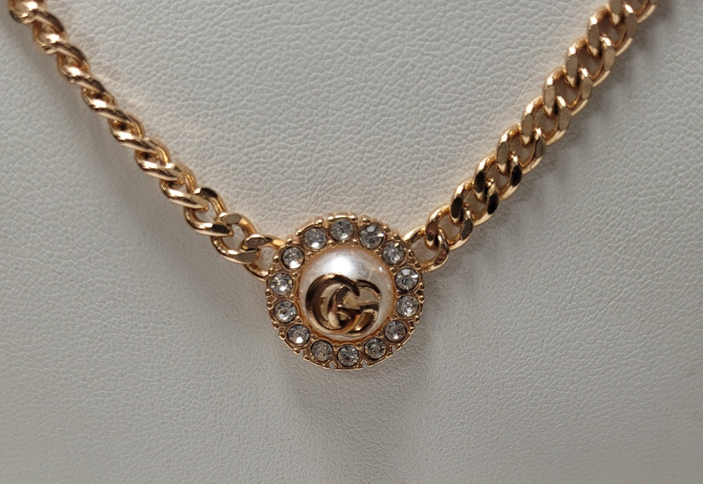Gucci Rose Gold-Tone Base Metal Faux Pearl GG Link Necklace