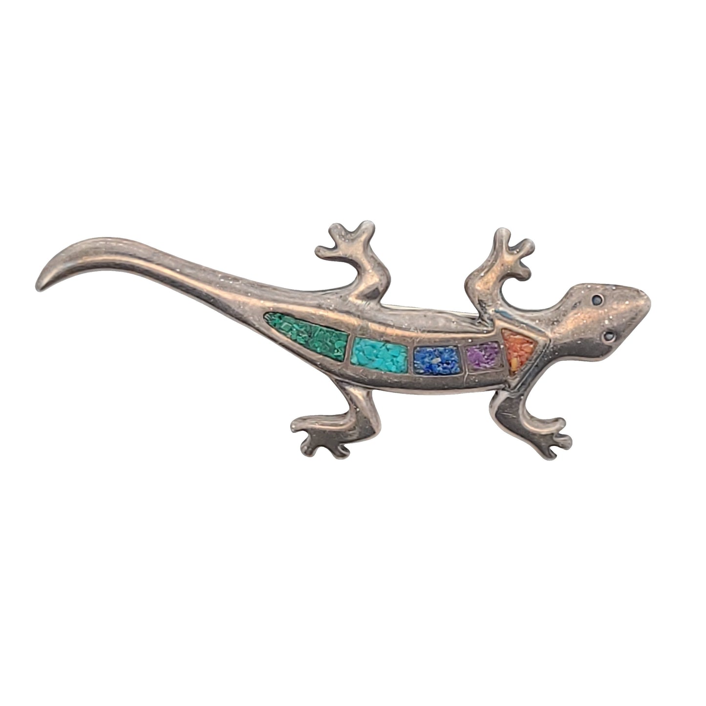 Carolyn Pollack Sterling Silver Inlaid Stone In Resin Lizard Brooch