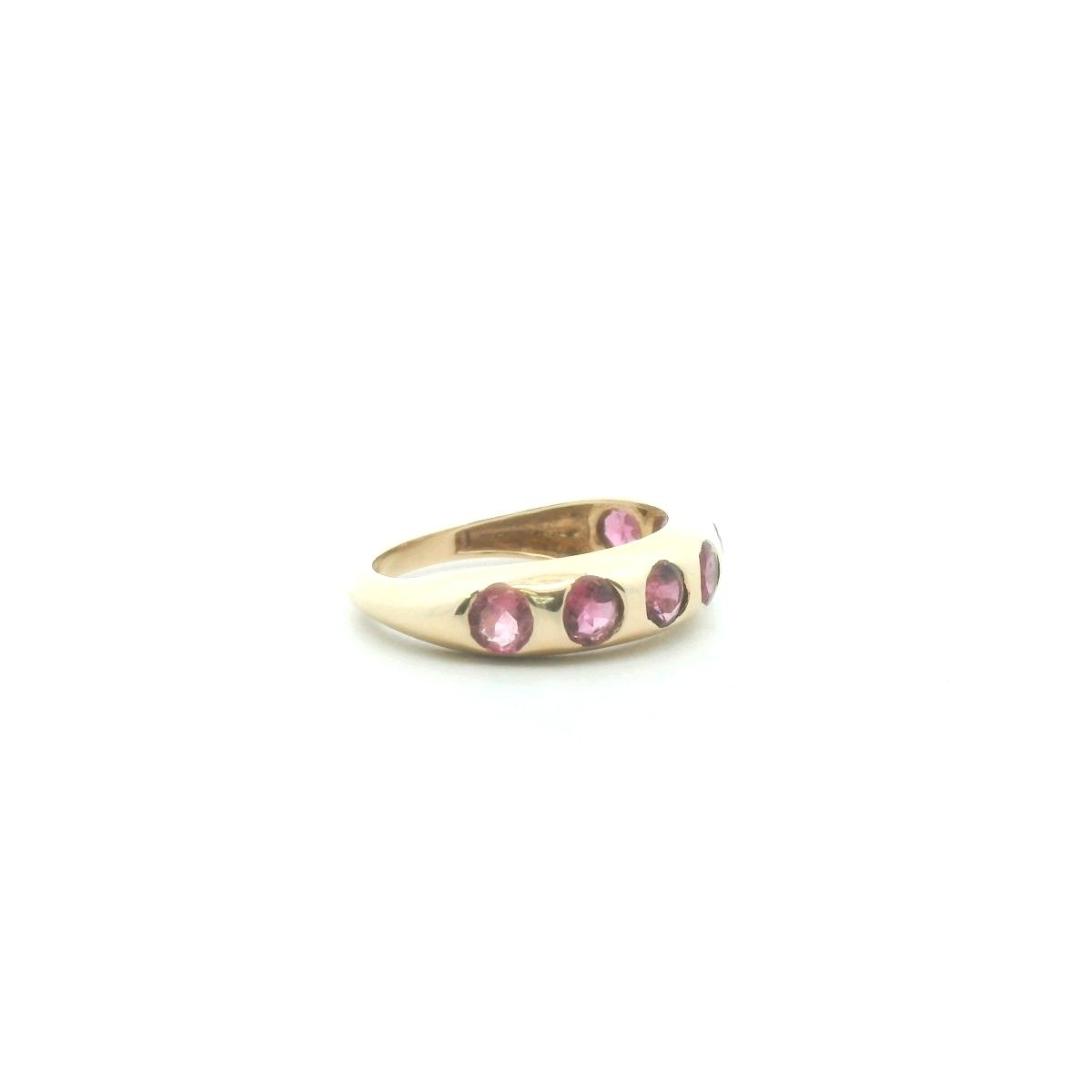 14K Yellow Gold Flush Set Pink Tourmaline Stackable Band