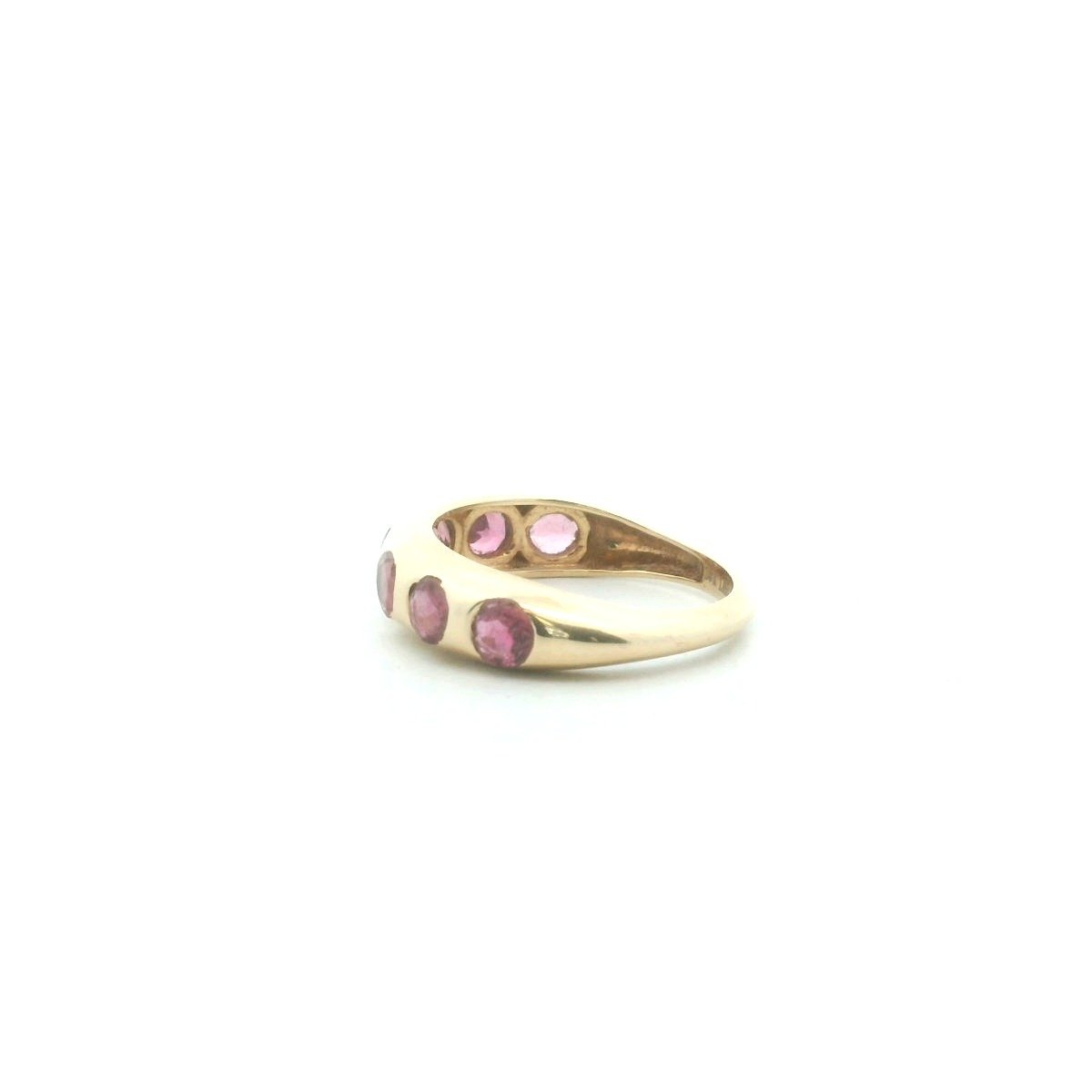 14K Yellow Gold Flush Set Pink Tourmaline Stackable Band