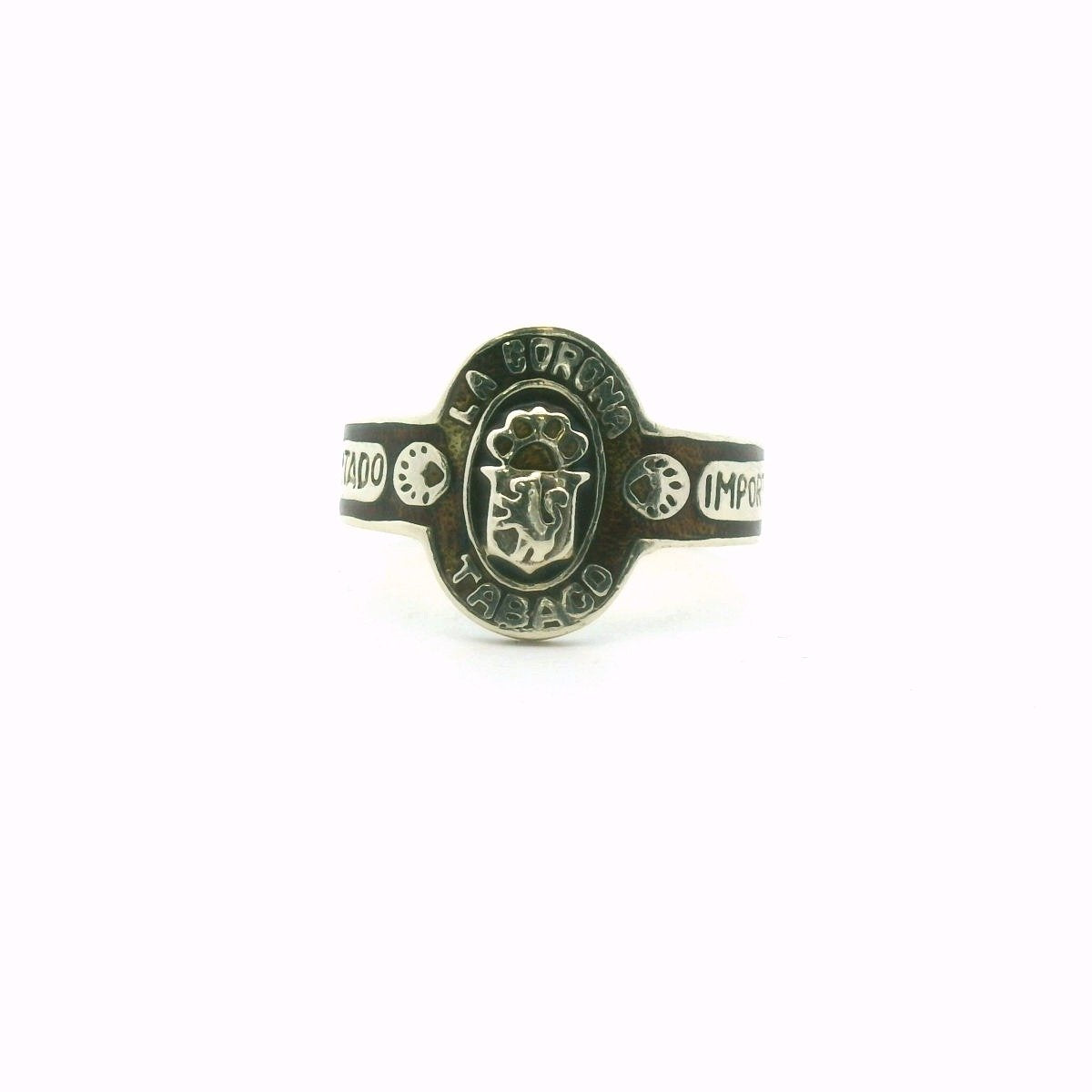 Vintage La Gorona Tobaco 10K Yellow Gold Enamel Cigar Band Ring