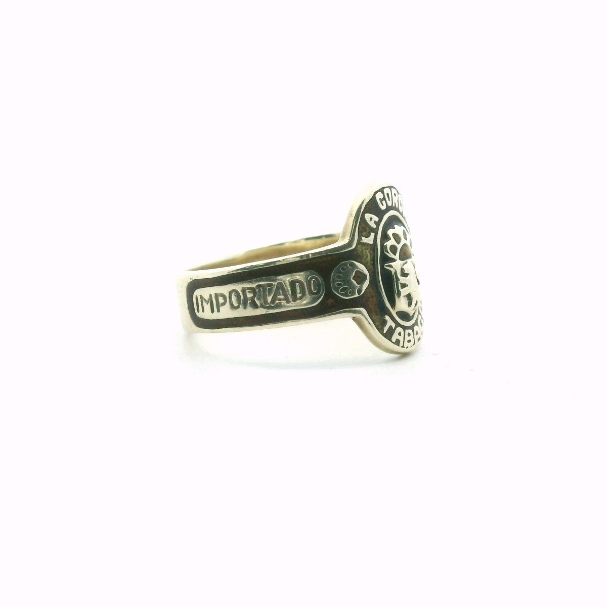 Vintage La Gorona Tobaco 10K Yellow Gold Enamel Cigar Band Ring