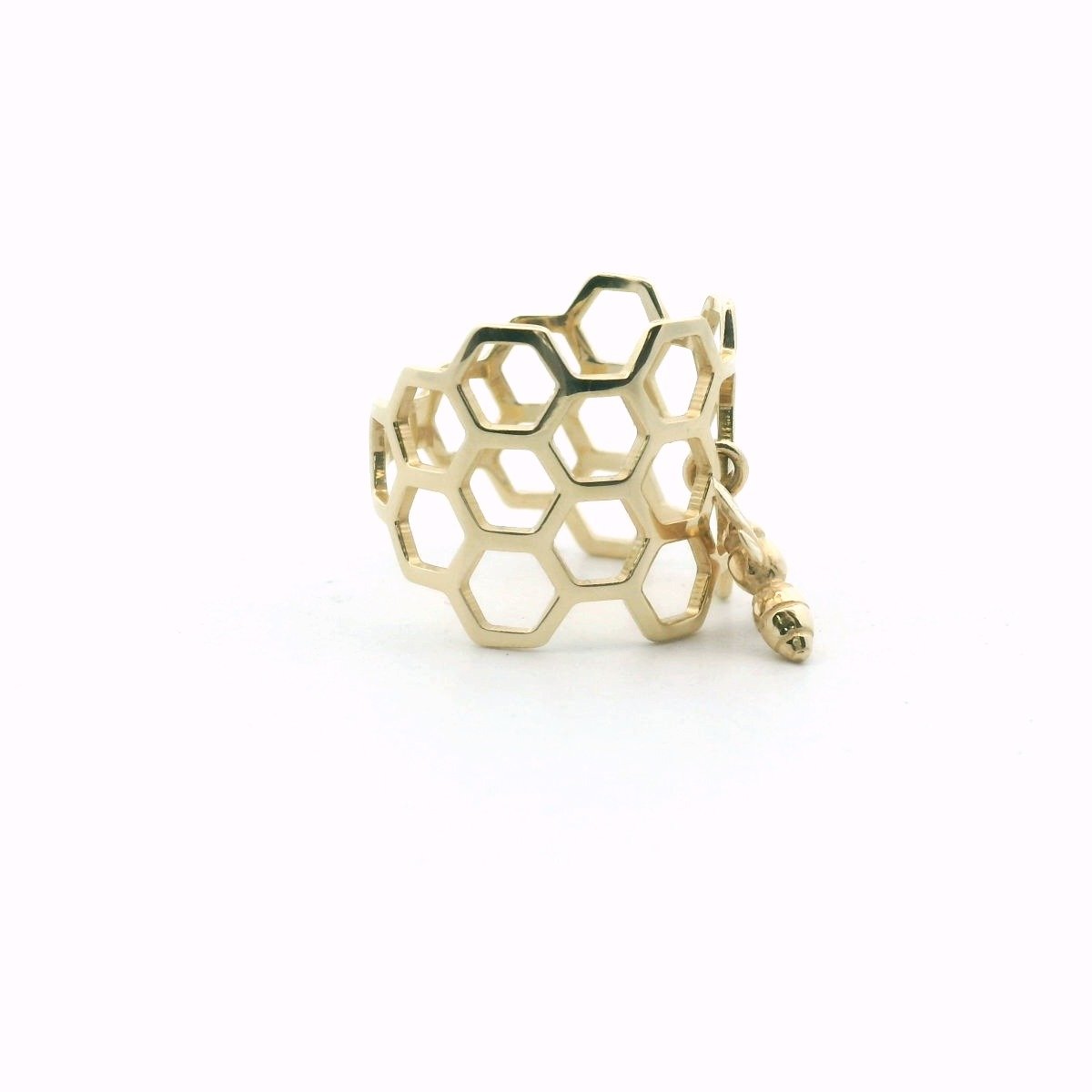 10K Yellow Gold Honey Comb & Bee Charm Ring