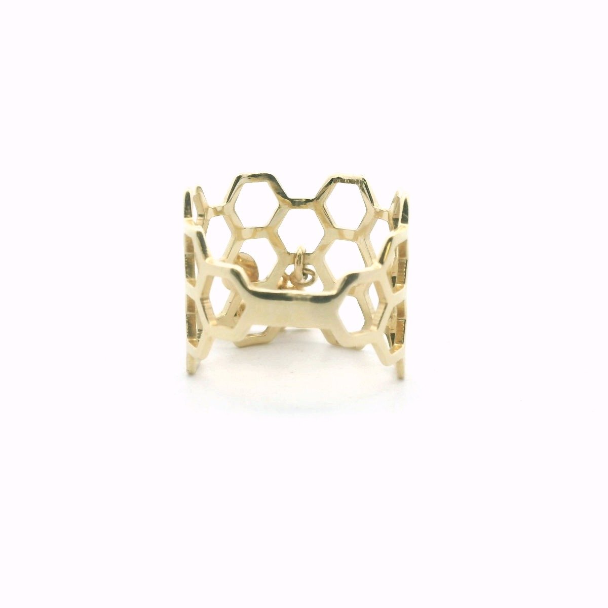10K Yellow Gold Honey Comb & Bee Charm Ring