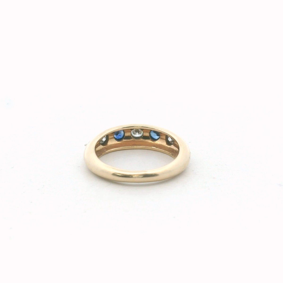 14K Yellow Gold Flush Set Diamond & Sapphire Tapered Band