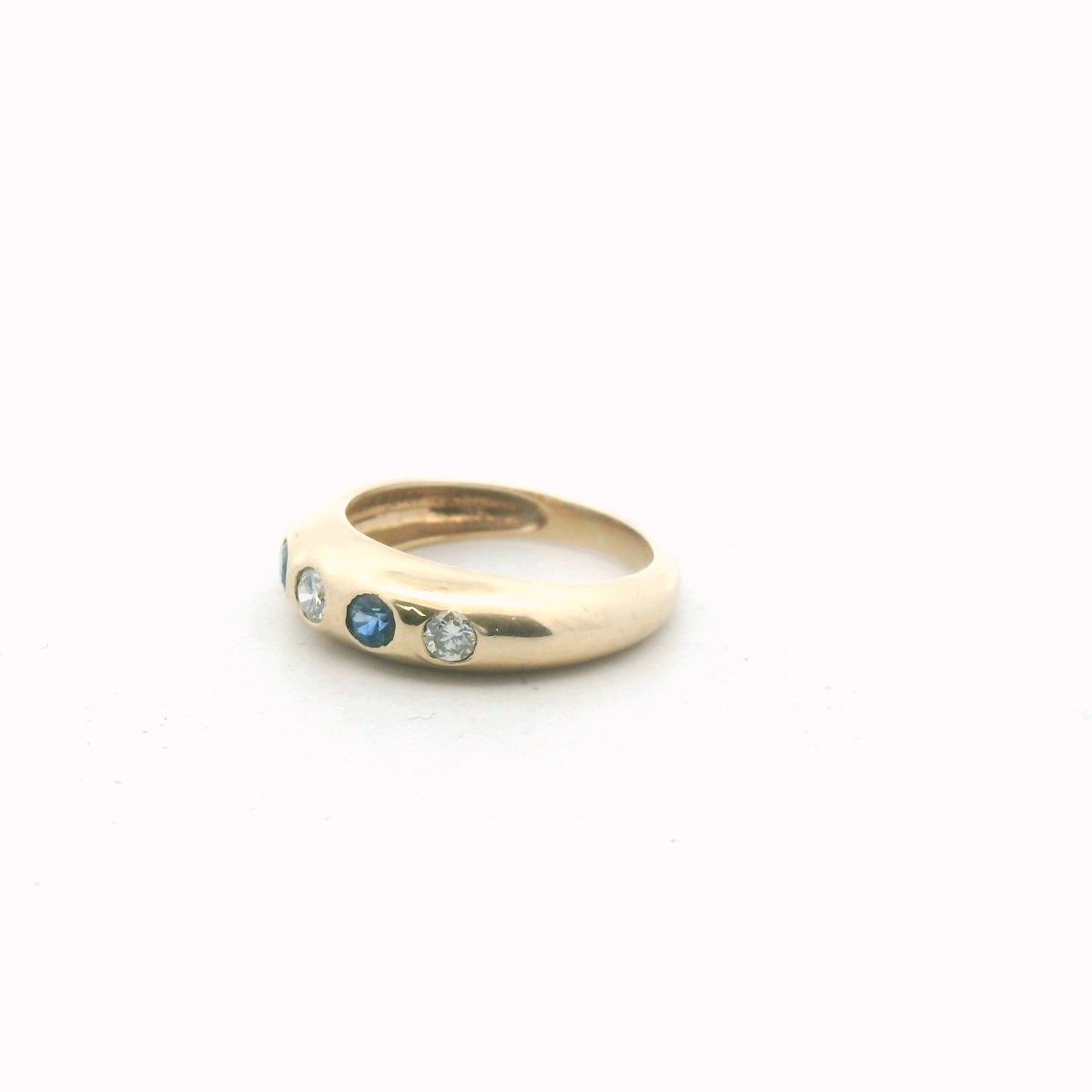 14K Yellow Gold Flush Set Diamond & Sapphire Tapered Band