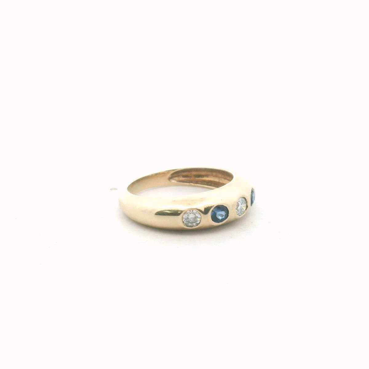 14K Yellow Gold Flush Set Diamond & Sapphire Tapered Band