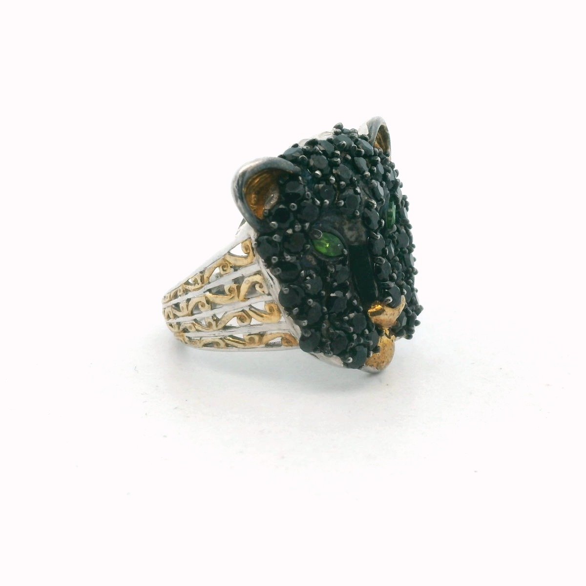 Michael Valitutti Gold Plate Sterling Spinel & Diopside Black Panther Ring