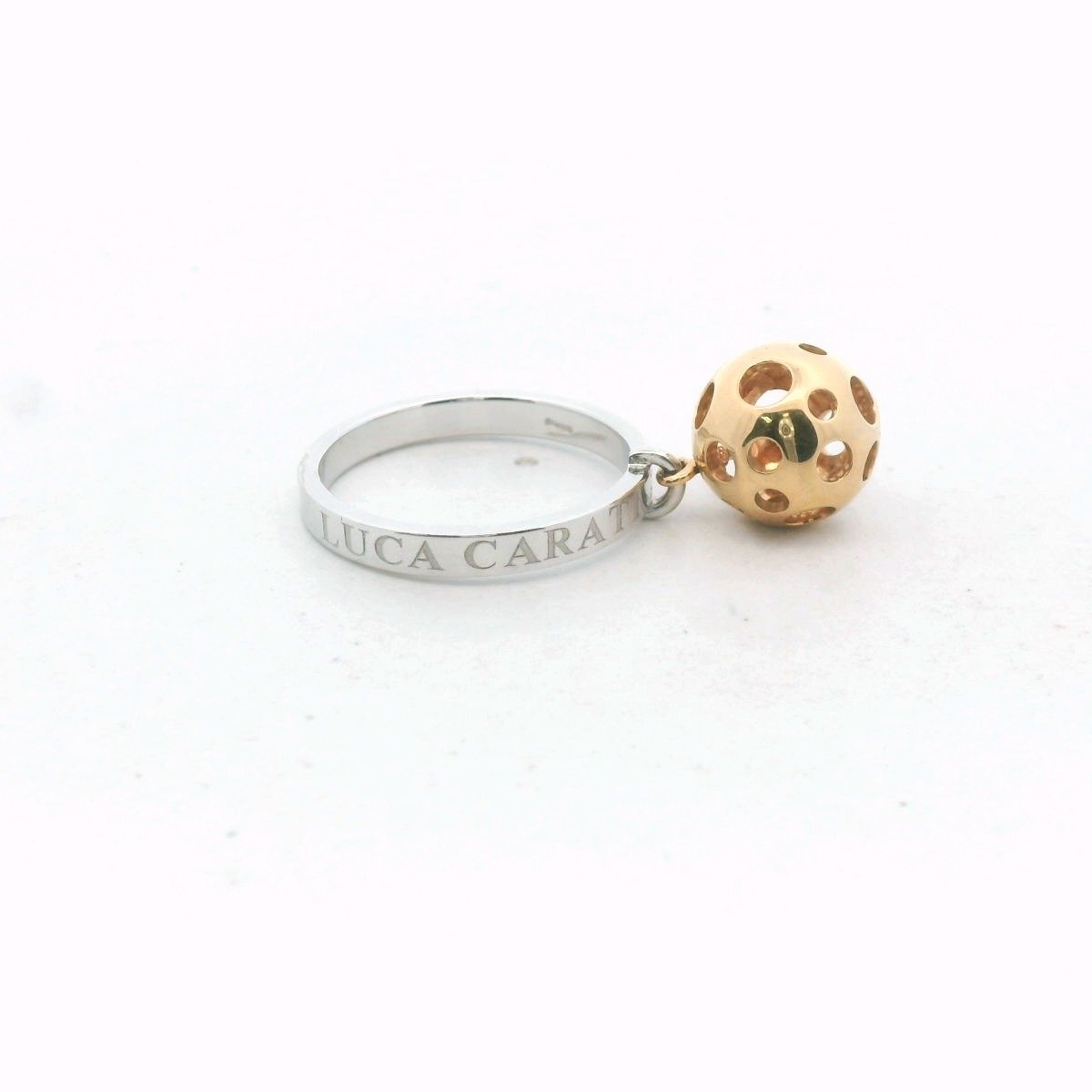 Luca Carati 18K Two Tone Gold Diamond Ball Pendant Ring
