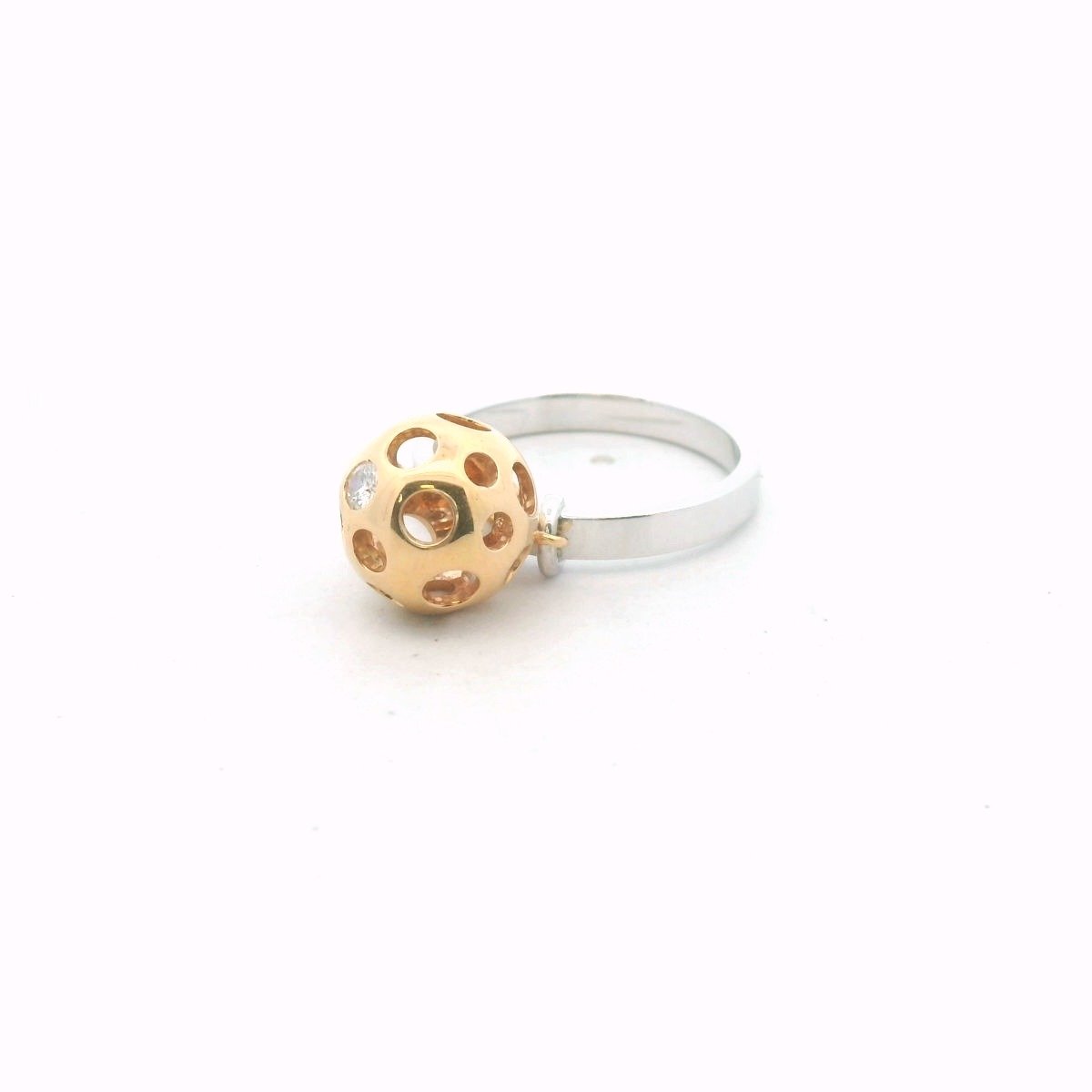 Luca Carati 18K Two Tone Gold Diamond Ball Pendant Ring