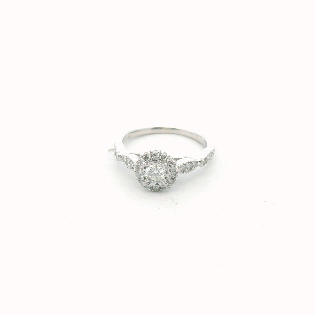 14K White Gold Diamond Halo Engagement Ring