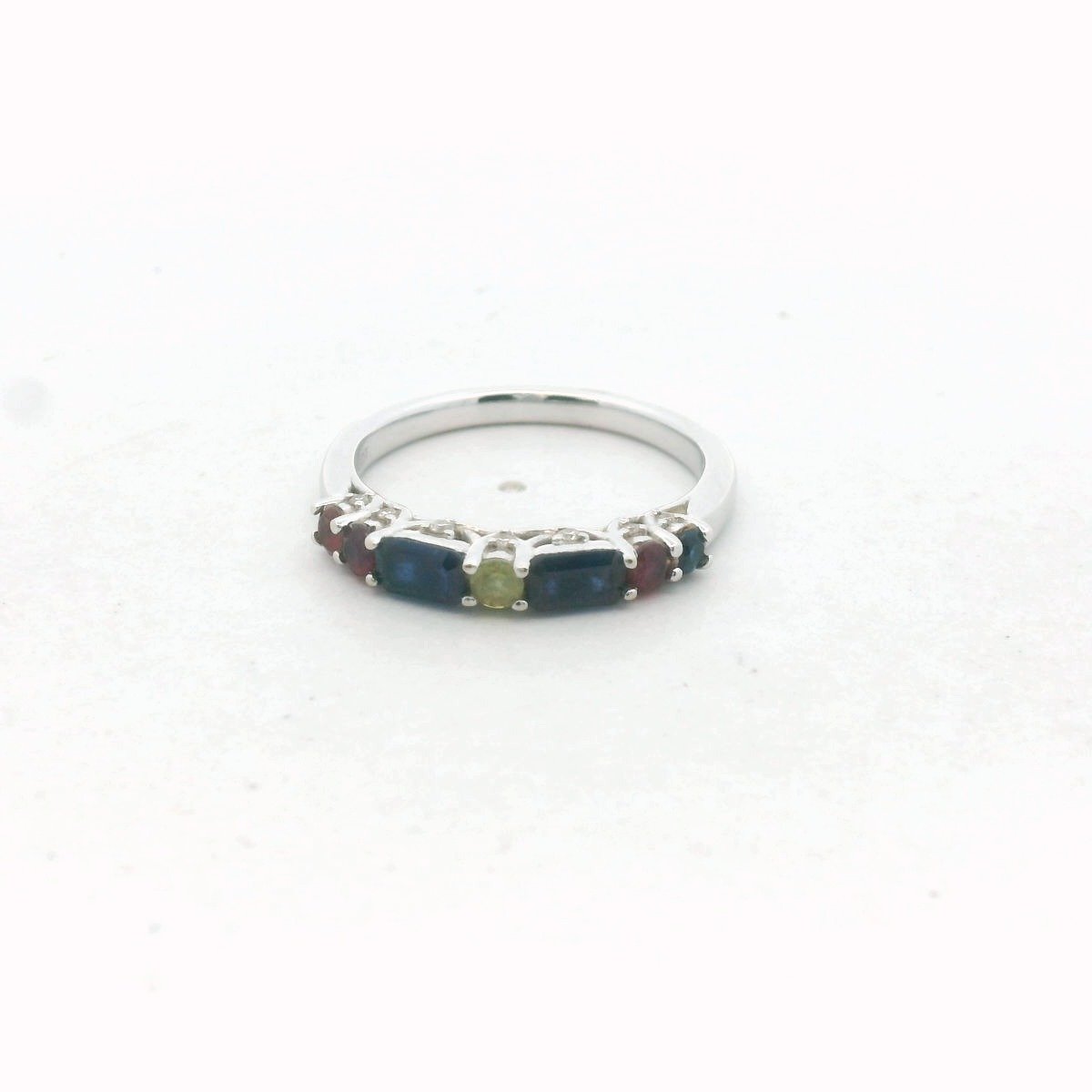 14K White Gold Diamond Ruby Sapphire & Peridot Ring